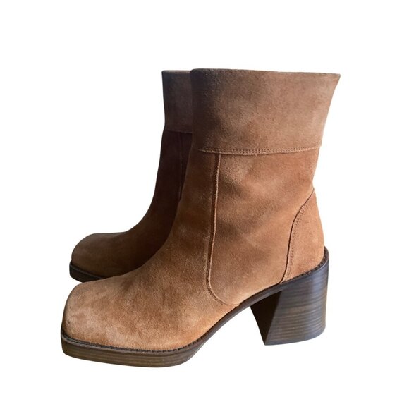 ASOS Design Womens Tan Suede Block Heel Ankle Boots Size 0 - Picture 2 of 6